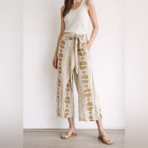 Szeki Abstract Print Tie Waist Wide Leg Pants Boho Rayon Cropped Pants Size 3